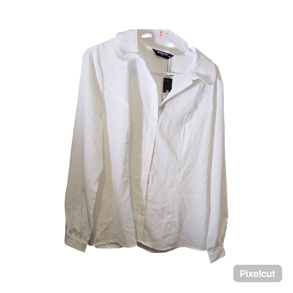 NWOT Size Large Allegra K Classic White Button Up Blouse with long sleeves - Picture 2 of 7